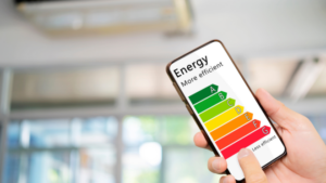 Un'app che visualizza una scala di consumo energetico, simbolo dell'impegno per migliorare l'efficienza energetica Vaillant e offrire soluzioni sostenibili e innovative per ridurre i consumi domestici.