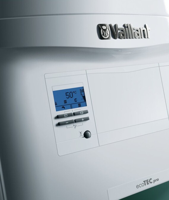 Pannello digitale della caldaia ecoTEC pro CM VMW con temperatura impostata a 50°C